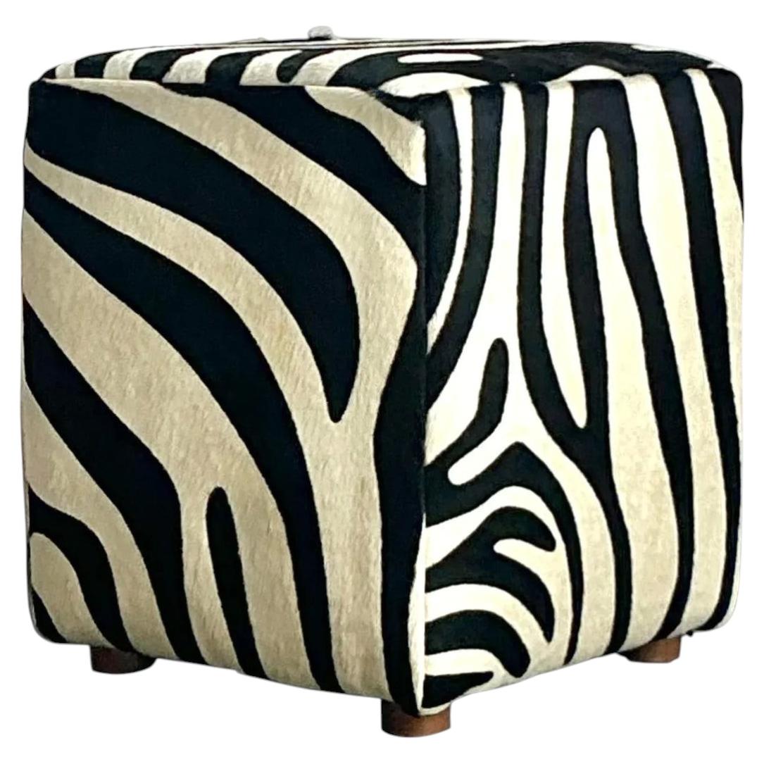 Vintage Boho Zebra Ottoman For Sale