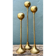 Vintage Brass Candle Holders - Set of Three