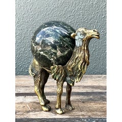 Vintage Brass Camel with Stone Sphere