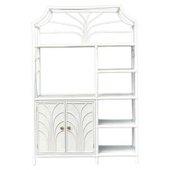 Vintage Coastal Notched Rattan Etagere