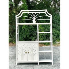 Vintage Coastal Notched Rattan Etagere