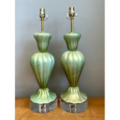 Vintage Italian Murano Glass Lamps with Lucite Plinths
