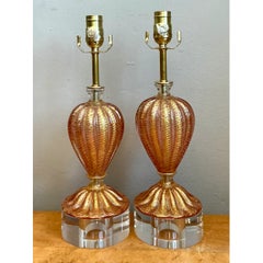 Vintage-Lampen aus Muranoglas mit Sockeln aus Lucite – Paar