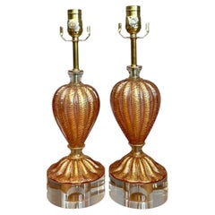 Vintage Murano Glass Lamps with Lucite Bases - Pair