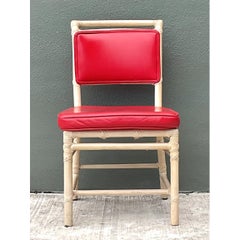 Vintage McGuire Red Upholstered Rattan Desk Chair