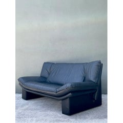 Vintage Nicoletti Salotti Black Leather Sofa
