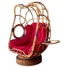 Canapé deux places pivotant vintage de style bohème en rotin avec capuche