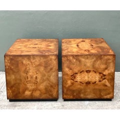 Vintage Burl Wood Cube Tables - Pair