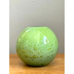 Vintage Green Glass Bubble Sphere Vase