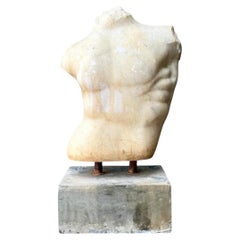 Vintage Stone Torso Sculpture on Cement Base