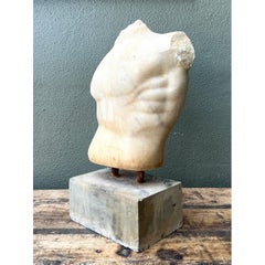 Vintage Stone Torso Sculpture on Cement Base