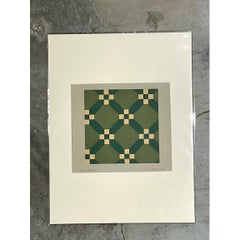 Vintage Green Geometric Tile Design Serigraph