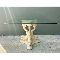 Vintage Plaster Dolphin Base Glass Dining Table