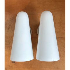 Vintage Frosted Glass Cone Wall Sconces - A Pair