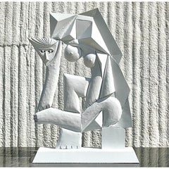 Vintage Cubist Lacquered Metal Sculpture of Woman
