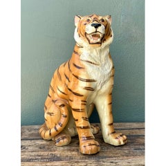 Statua vintage di tigre in ceramica italiana