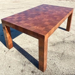 Vintage Checkerboard Burl Wood Dining Table After Thayer Coggin