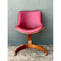 Vintage Wood and Vinyl Cantilever Chair After George Mulhauser