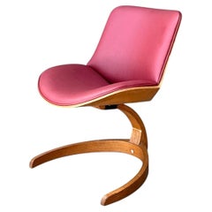 Vintage Wood and Vinyl Cantilever Chair After George Mulhauser
