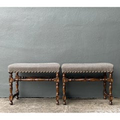 Vintage Lewis Mittman Nailhead Low Stools - A Pair