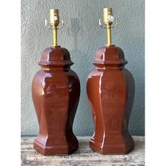 Vintage Ceramic Ginger Jar Table Lamps - A Pair