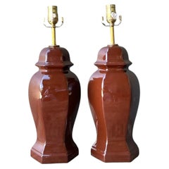 Vintage Ceramic Ginger Jar Table Lamps - A Pair