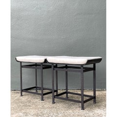 Vintage Modernist Metal Frame Stools - A Pair