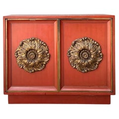 Vintage Lane Red Cabinet with Ornate Medallions