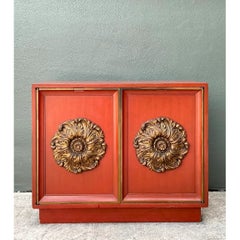 Vintage Lane Red Cabinet with Ornate Medallions