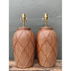 Vintage Textured Ceramic Lamps - A Pair