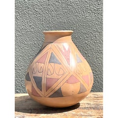 Vintage Hand-Painted Geometric Pottery Vase