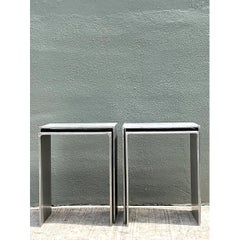 Vintage Wood Grain Metal Nesting Tables - Set Of 4