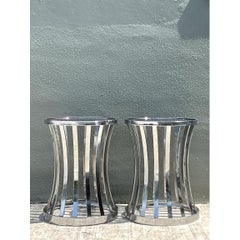 Vintage Metal and Glass Side Tables - A Pair