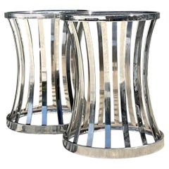 Vintage Metal and Glass Side Tables - A Pair