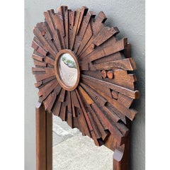 Vintage Brutalist Wood Sunburst Mirrors - A Pair