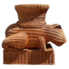 Vintage Woven Rattan Frog Table