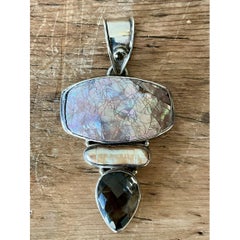 Vintage Boho Smokey Quartz & Mother of Pearl Pendant