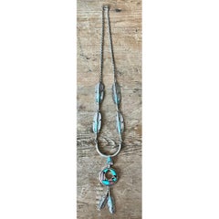 Vintage Turquoise Native American 925 Silver Pendant Necklace
