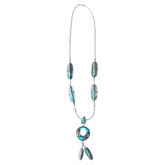 Vintage Turquoise Native American 925 Silver Pendant Necklace