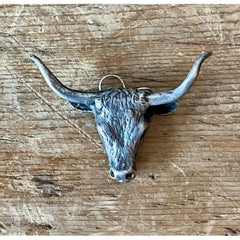 Vintage Antiqued Silver Steer Head Pendant