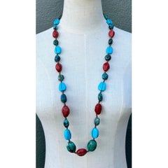 Vintage Turquoise & Coral Bead Necklace