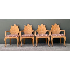 Vintage Carved Wood Leaf Back Chairs - Set of 4