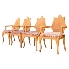 Vintage Carved Wood Leaf Back Chairs - Set of 4