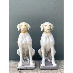Vintage Cement Dog Sculptures - A Pair