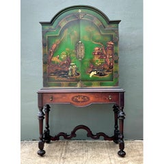 Vintage Distressed Chinoiserie Wood Cabinet