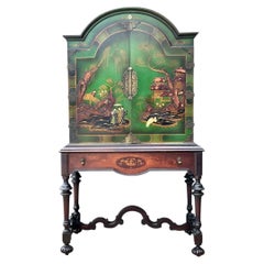 Vintage Distressed Chinoiserie Wood Cabinet