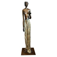 Vintage Bronze Draped Female Figure Sculpture, Mid-Century Modern, USA
