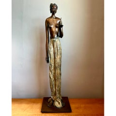 Vintage Bronze Draped Female Figure Sculpture, Mid-Century Modern, USA