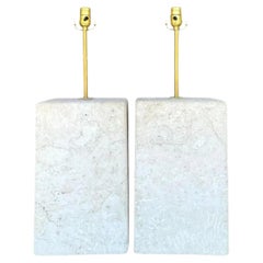 Vintage Coastal Large Coquina Stone Block Lamps - a Pair