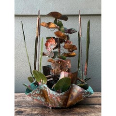 Vintage Patinated Metal Water Fountain Sculpture